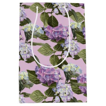 Hydrangea Flowers On Pink Medium Gift Bag by Eclectic_Ramblings at Zazzle
