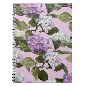 Hydrangea Flowers On Pink Notebook by Eclectic_Ramblings at Zazzle