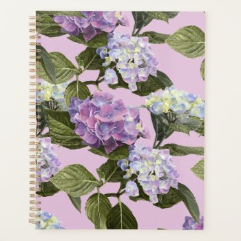 Hydrangea Flowers On Pink Planner by Eclectic_Ramblings at Zazzle