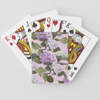 Hydrangea Flowers On Pink Playing Cards by Eclectic_Ramblings at Zazzle