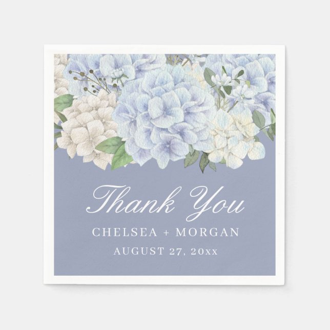 Hydrangea Flowers Periwinkle Purple Wedding Party Napkins (Front)