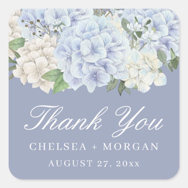 Hydrangea Flowers Periwinkle Purple Wedding Party Square Sticker (Front)