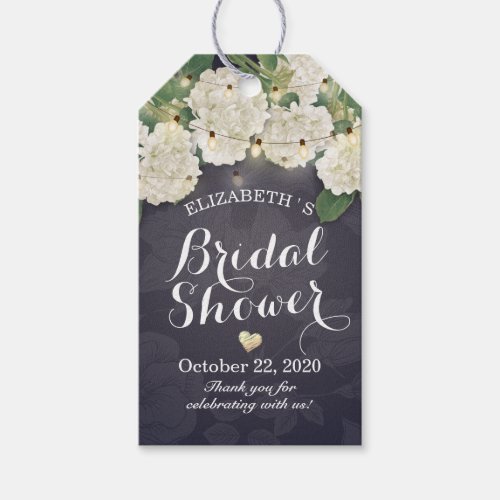 Hydrangea Flowers String Lights Blue Bridal Shower Gift Tags