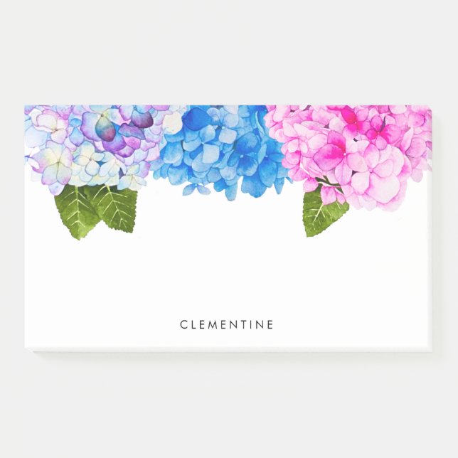 Hydrangea Flowers, Watercolor, personalized Post-it Notes (Front)