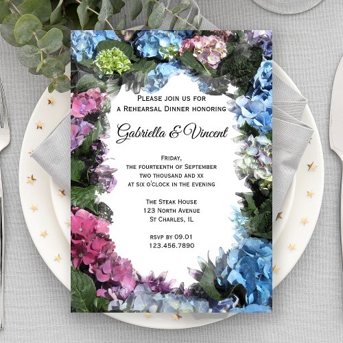 Hydrangea Flowers Wedding Rehearsal Dinner Invitation