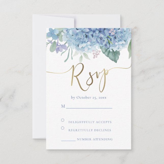 Hydrangea flowers wedding RSVP card (Front)