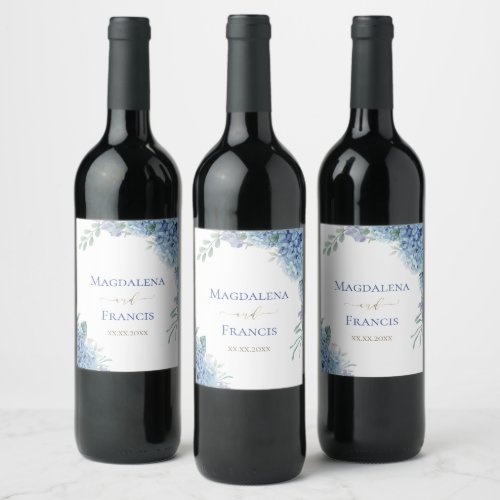 Hydrangea flowers  wedding wine label