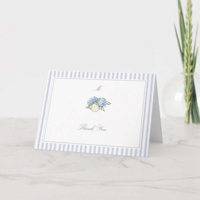 Hydrangea Formal Stripes Coastal Classic Wedding Thank You Card (Front)