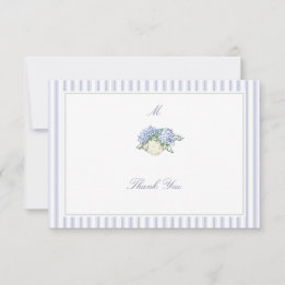 Hydrangea Formal Stripes Coastal Classic Wedding Thank You Card