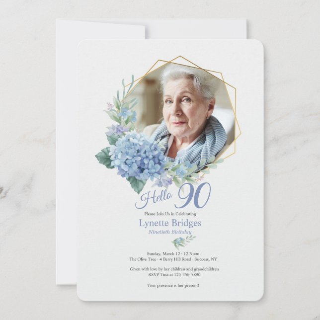 Hydrangea Frame Photo Birthday Invitation (Front)