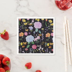 hydrangea garden  flowers collection  in black napkins