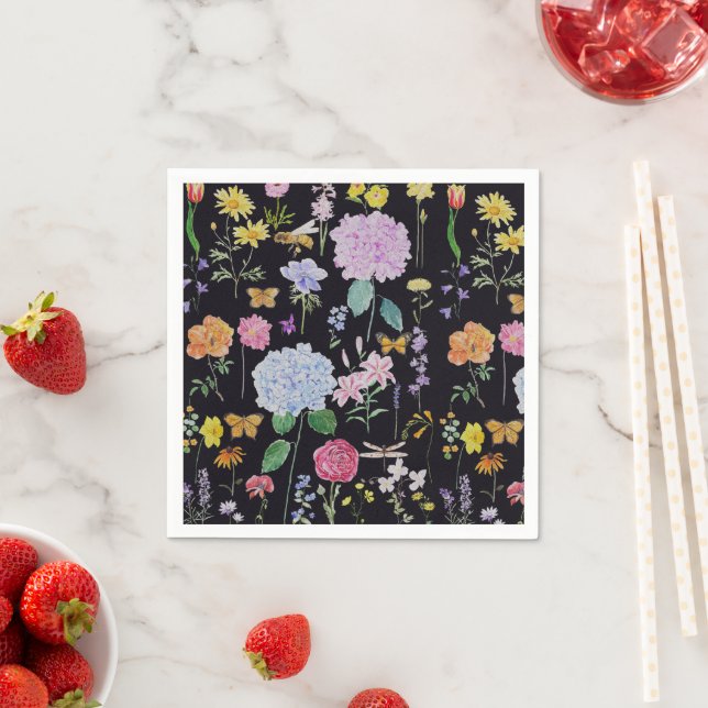hydrangea garden  flowers collection  in black napkins (Insitu)