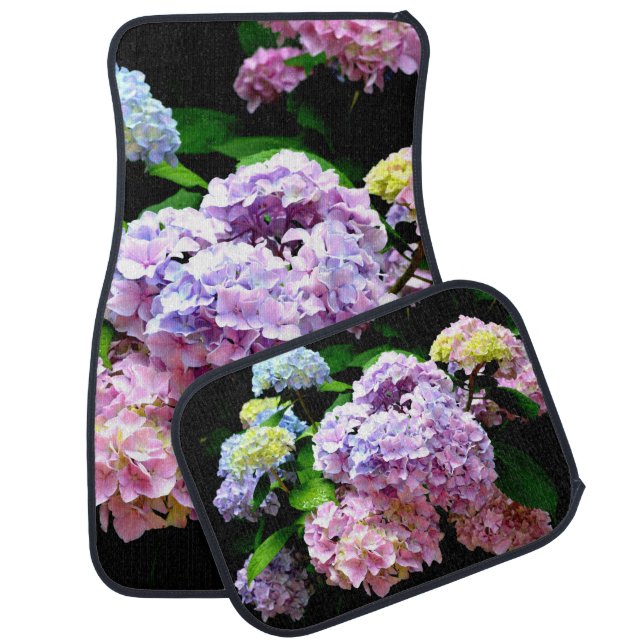 Hydrangea garden, pink blue floral, purple floral  car floor mat (Set)