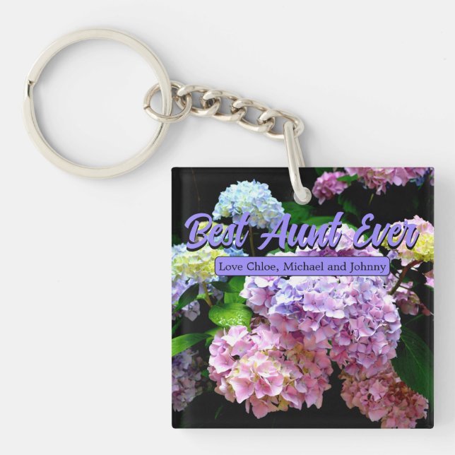 Hydrangea garden pink blue purple floral Aunt gift Keychain (Front)