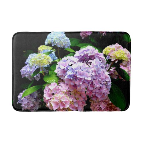 Hydrangea garden pink blue purple floral bath mat