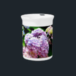 Hydrangea garden, pink, blue, purple floral beverage pitcher<br><div class="desc">Romantic classic old fashion colorful hydrangeas. Beautiful photograph - blues,  purples pinks and greens. Photograph from my garden.</div>