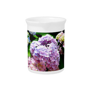 Hydrangea garden, pink, blue, purple floral beverage pitcher
