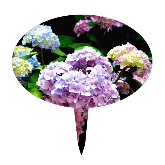 Hydrangea garden, pink, blue, purple floral cake topper (Front)