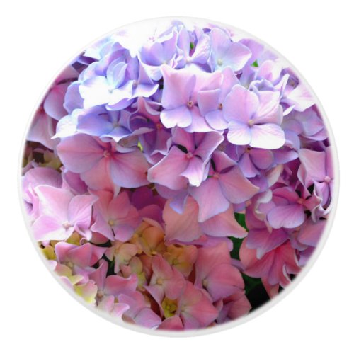 Hydrangea garden pink blue purple floral ceramic knob