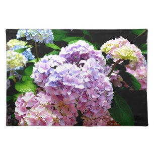 Hydrangea garden, pink, blue, purple floral cloth placemat