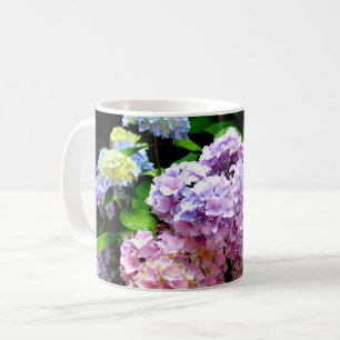 Hydrangea garden, pink, blue, purple floral coffee mug