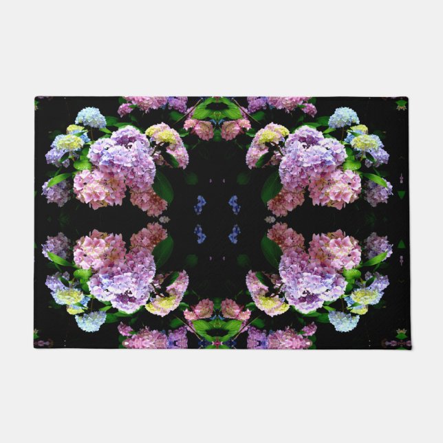 Hydrangea garden, pink, blue, purple floral  doormat (Front)