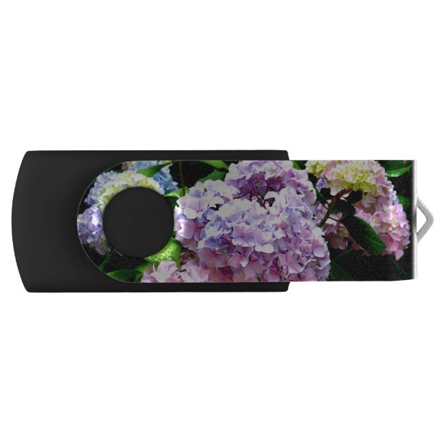 Hydrangea garden, pink, blue, purple floral flash drive (Front)