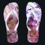 Hydrangea garden, pink, blue, purple floral flip flops<br><div class="desc">Romantic classic old fashion colorful hydrangeas. Beautiful photograph - blues purples pinks and greens. Photograph from my garden.</div>