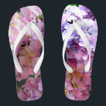 Hydrangea garden, pink, blue, purple floral flip flops<br><div class="desc">Romantic classic old fashion colorful hydrangeas. Beautiful photograph - blues purples pinks and greens. Photograph from my garden.</div>