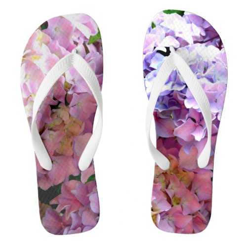 Hydrangea garden pink blue purple floral flip flops