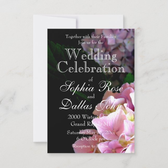 Hydrangea garden, pink, blue, purple floral invitation (Front)