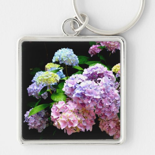 Hydrangea garden pink blue purple floral keychain