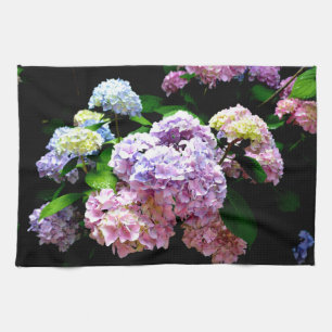 Hydrangea garden, pink, blue, purple floral kitchen towel