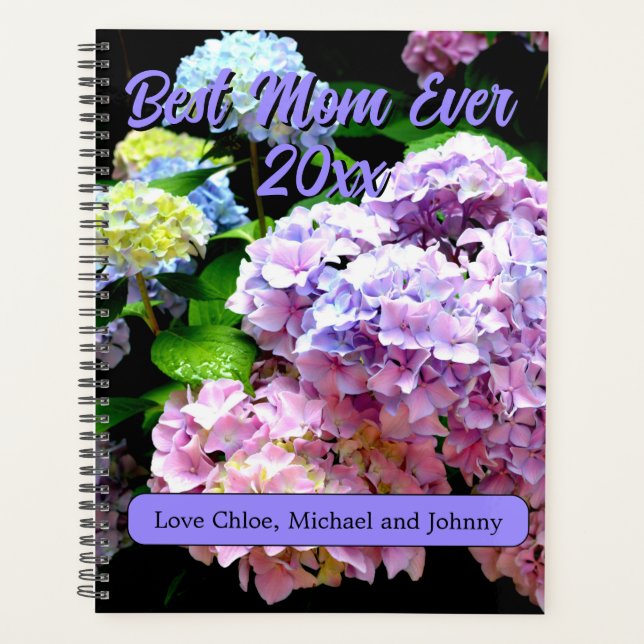Hydrangea garden pink blue purple floral mom gift planner (Front)