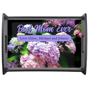 Hydrangea garden pink blue purple floral mom gift serving tray