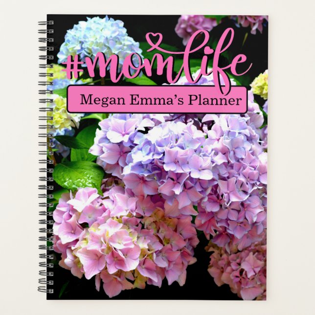 Hydrangea garden, pink, blue, purple floral mom  planner (Front)