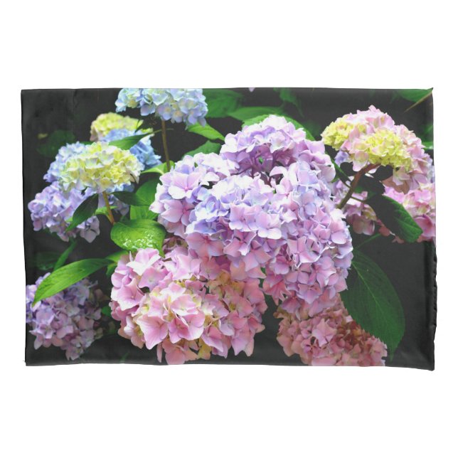 Hydrangea garden, pink, blue, purple floral pillow case (Front)