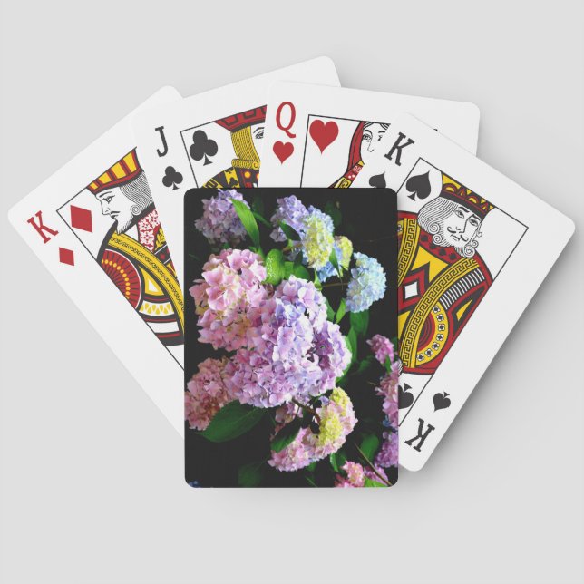 Hydrangea garden, pink, blue, purple floral poker cards (Back)