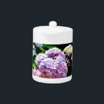 Hydrangea garden, pink, blue, purple floral teapot<br><div class="desc">Romantic classic old fashion colorful hydrangeas. Beautiful photograph - blues purples pinks and greens. Photograph from my garden.</div>
