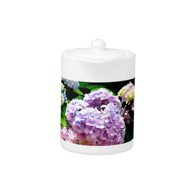 Hydrangea garden, pink, blue, purple floral teapot (Front)