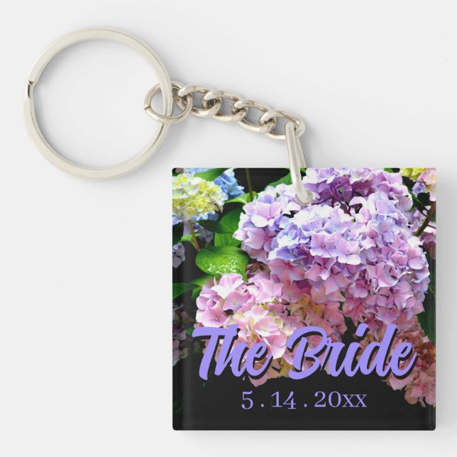 Hydrangea garden pink blue purple floral the Bride Keychain (Front)