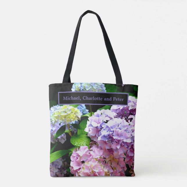 Hydrangea garden, pink, blue, purple floral tote bag (Back)