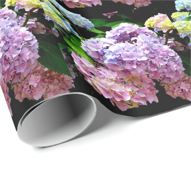 Hydrangea garden, pink, blue, purple floral wrapping paper (Roll Corner)