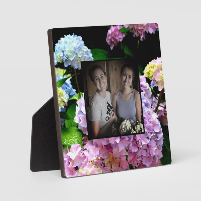 hydrangea garden pink purple blue green floral plaque (Front)