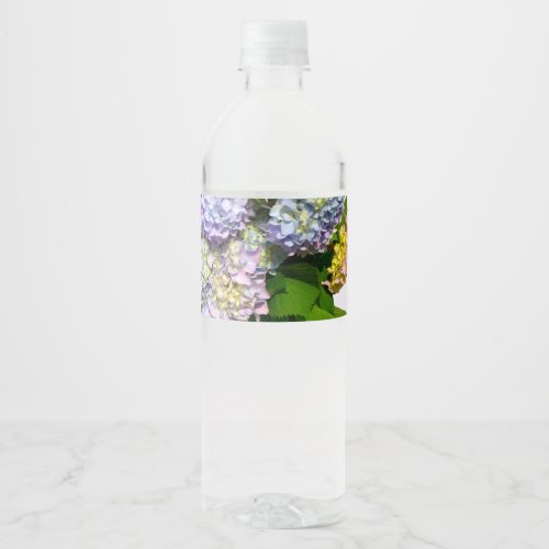 Hydrangea gardens pink blue purple floral water bottle label