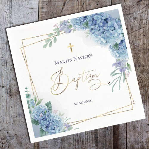 Hydrangea geometric frame  Baptism  Napkins