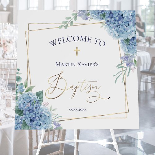 Hydrangea geometric frame Baptism welcome sign