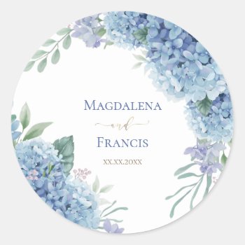 Hydrangea Geometric Frame | Wedding Classic Round Sticker by amoredesign at Zazzle