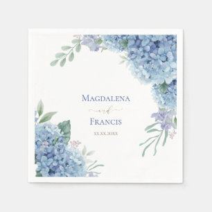 Hydrangea geometric frame wedding napkins