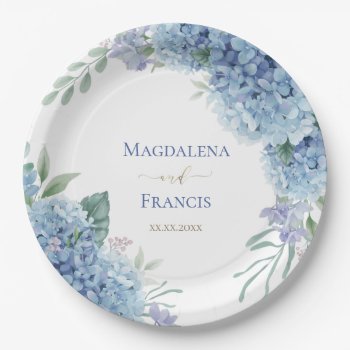 Hydrangea Geometric Frame | Wedding Paper Plates by amoredesign at Zazzle